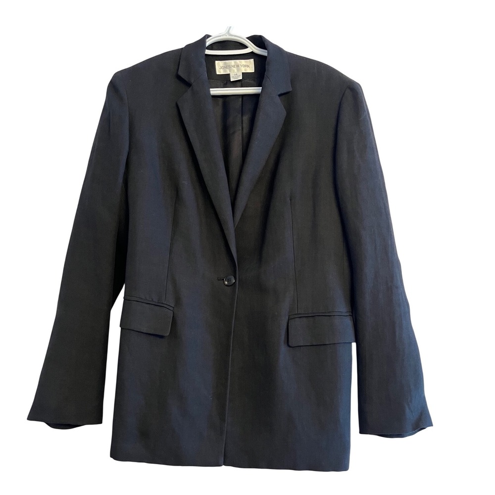 Vintage Jones New York Black Linen Blazer | Minimalist Dark Academia